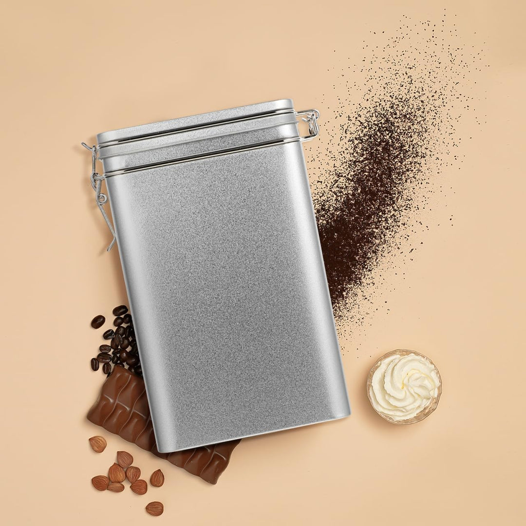 SOLUSTRE Kaffeebohnenbehälter Luftdicht Rechteckige Weissblechdose mit Sicherem Verschluss und Abger