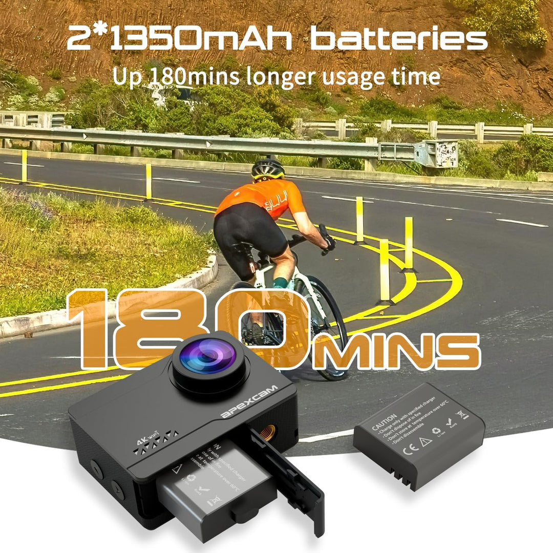 Apexcam M90 mit 64G Karte Action Cam 4K60FPS 64MP WLAN EIS Bildstabilisierung Sportkamera mit Touchs