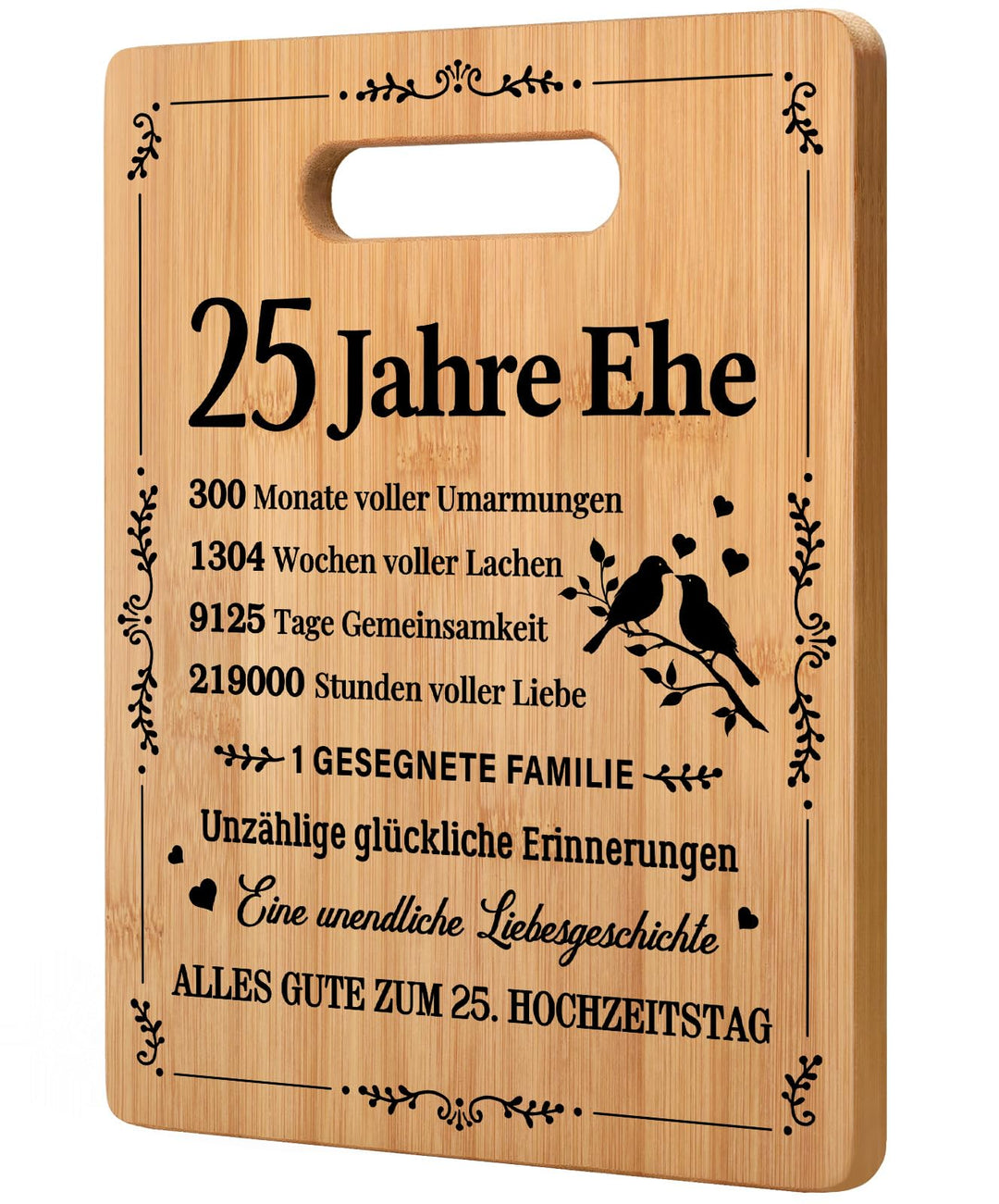 Silberhochzeit Geschenke, Bambus-Schneidebrett zur Feier der Silberhochzeit, Romantisches Geschenk z