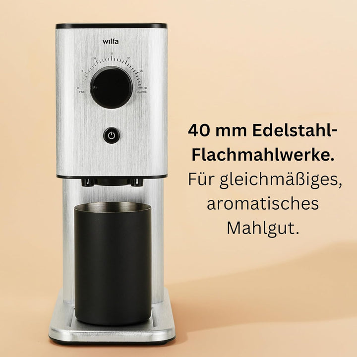 Wilfa ZENSE ALUX Kaffeemühle - 30 Mahlgrade - 40mm Edelstahl-Flachmahlwerk - Antistatik - luftdicht