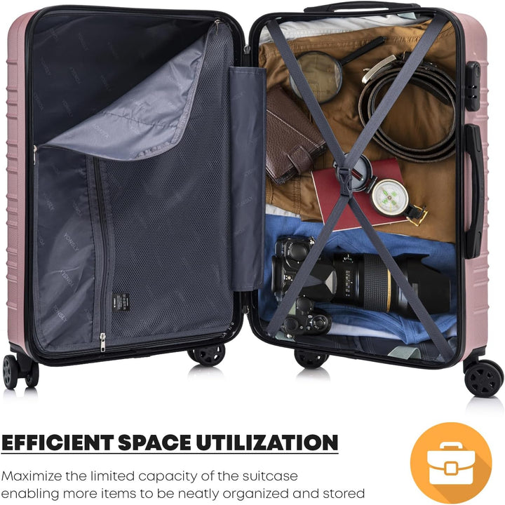 Koffer Suitcase L Roségold, Trolley Reisekoffer, Rollkoffer Handgepäck mit 4 Rollen 360°, Hartschale