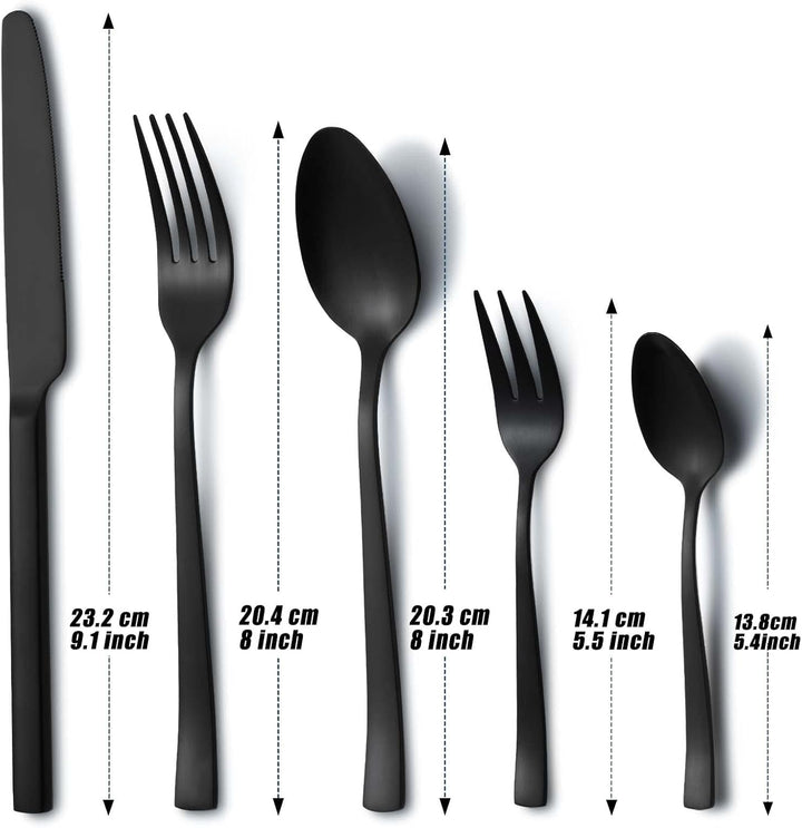 Besteck Set Schwarz, Hunnycook Besteck Set 6 personen, 30-teilig Edelstahl Schwarzes Besteck für Hau