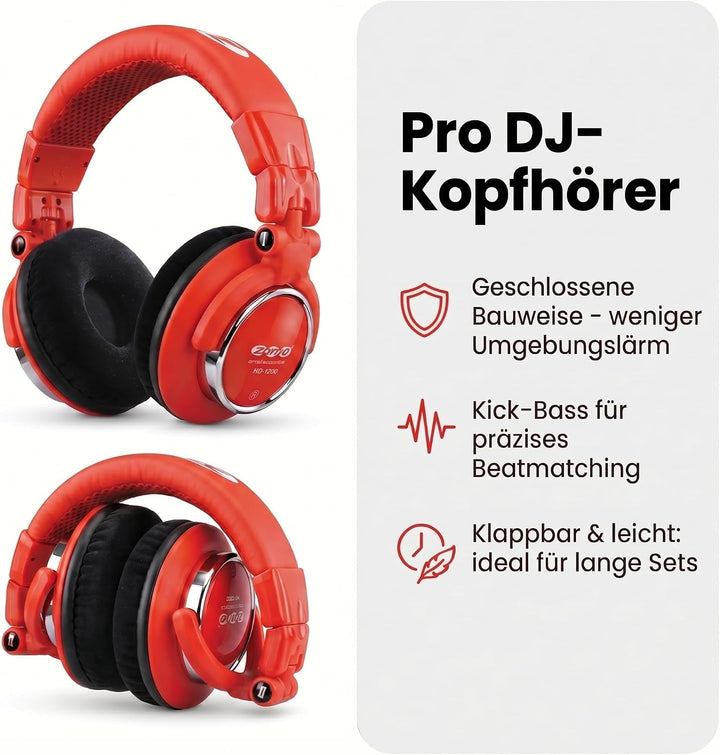 Zomo HD-1200 Professioneller Stereo-Kopfhörer (110dB, 3m) toxic rot
