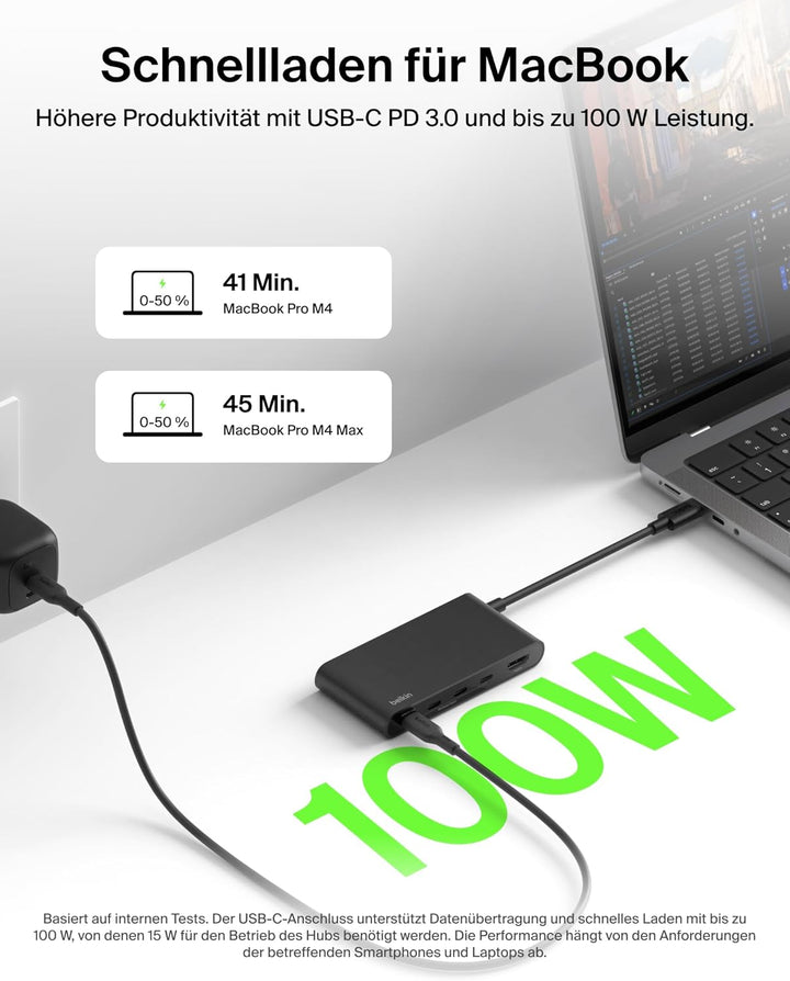 Belkin USB Hub, 5 in 1 USB C Adapter mit HDMI Anschluss, 4K 60Hz, 100W Power Delivery, Schneller Dat