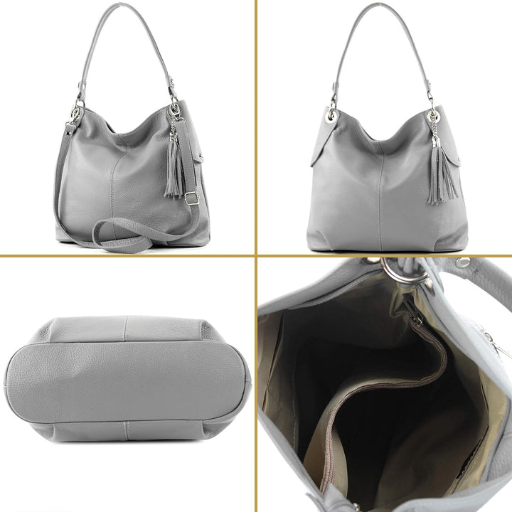 modamoda de - T185 - ital. Damen Schultertasche aus Leder Signalrot, Signalrot