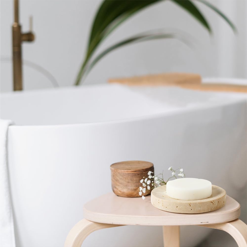 WORHE Marmor-Seifenschale, Schwammhalter aus Natürlichem Travertinstein für Badezimmer, Badewanne, D