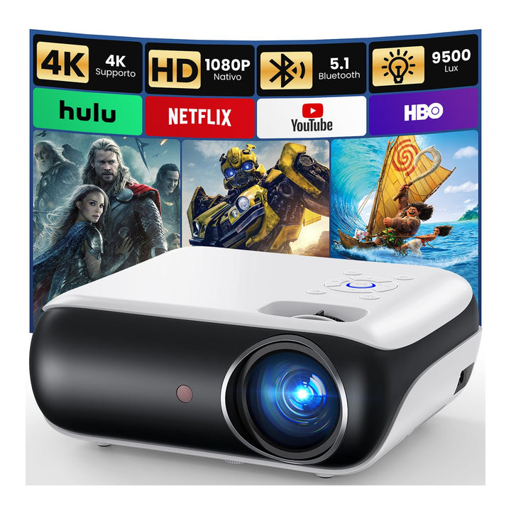 Mini Beamer 4K, HAPPRUN H1 Full HD Beamer mit Bluetooth – Native 1080P Tragbarer Outdoor Projektor m
