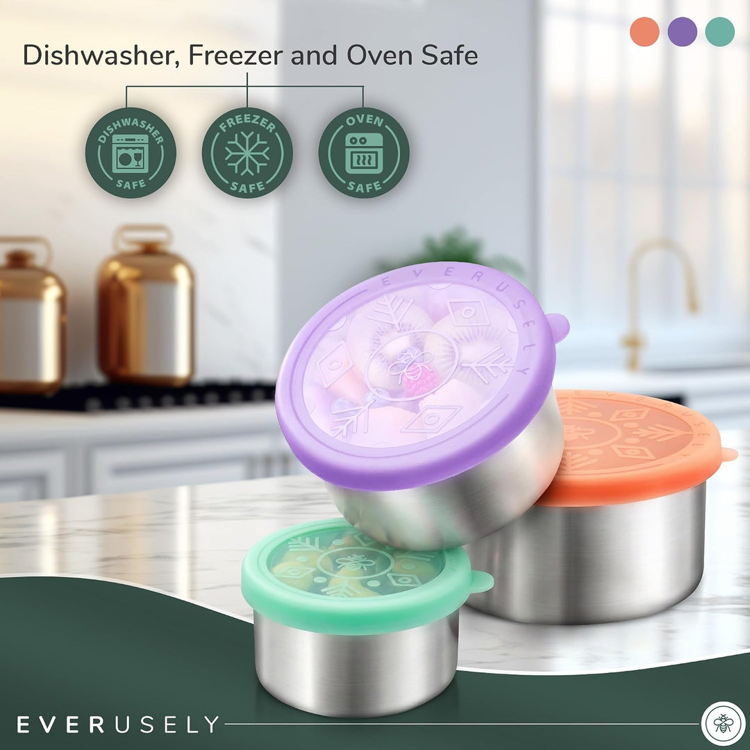 Everusely – Snackboxen aus Edelstahl – 3er-Pack, Sorbet – auslaufsichere Silikondeckel – kleine Lunc