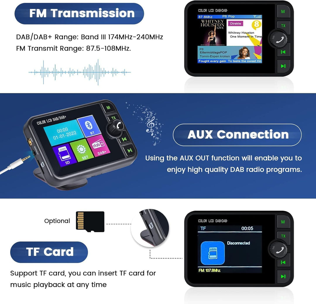 Hikity DAB/DAB+ Radio Adapter für Autoradio/Hausgebrauch, 2,4" LCD Tragbares Autoradio DAB mit FM Tr