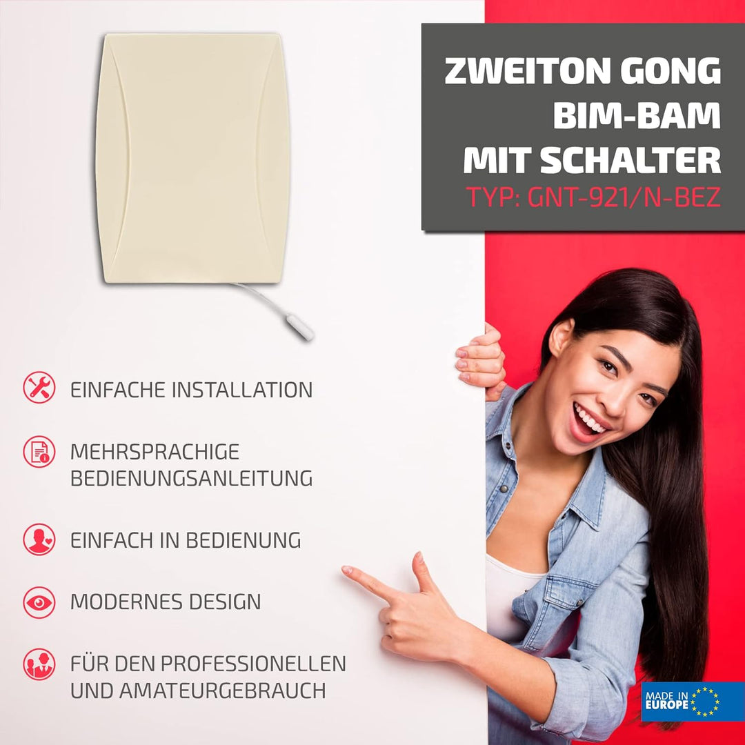 SUNDI Türgong Türklingel Gong Klingel Haustürklingel Verdrahtet Zweiklang Doppelklang 8V Bim Bam Bei