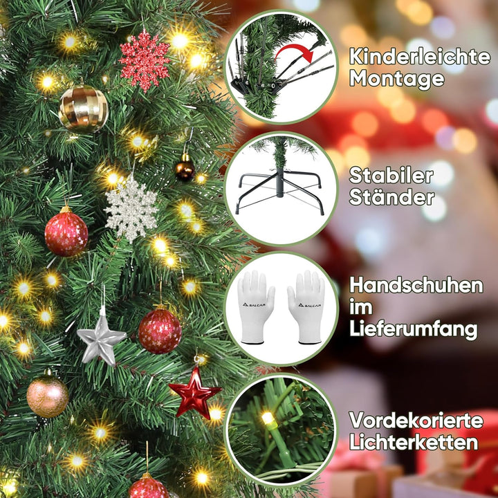 SALCAR Künstlicher Weihnachtsbaum mit Beleuchtung 210 cm, Tannenbaum Künstlich mit Handschuhen und 3