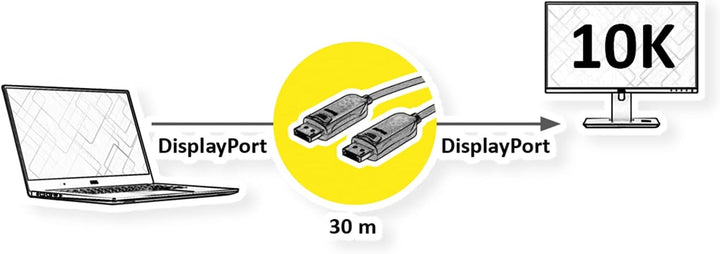 ROLINE DisplayPort v2.1 Kabel (AOC), 10K@60Hz, 54Gbit/s, UHBR13.5, ST/ST, 30 m, 30 m