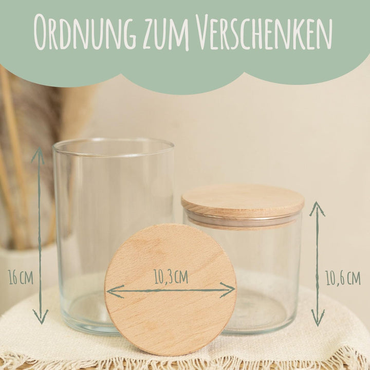 GRAVURZEILE Vorratsglas mit graviertem Holzdeckel - Danke für die Kunterbunte Zeit V2 - Personalisie