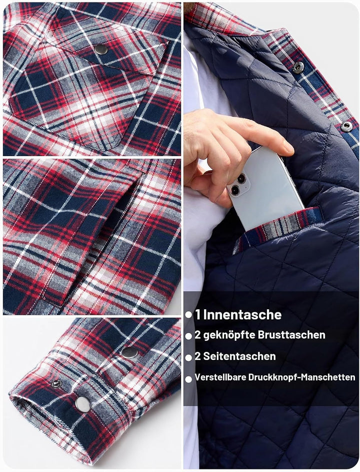 TACVASEN Herren Karierte Hemdjacke Flanellhemd Holzfällerhemd Thermohemd Jacke XXL Rot Weiss, XXL Ro