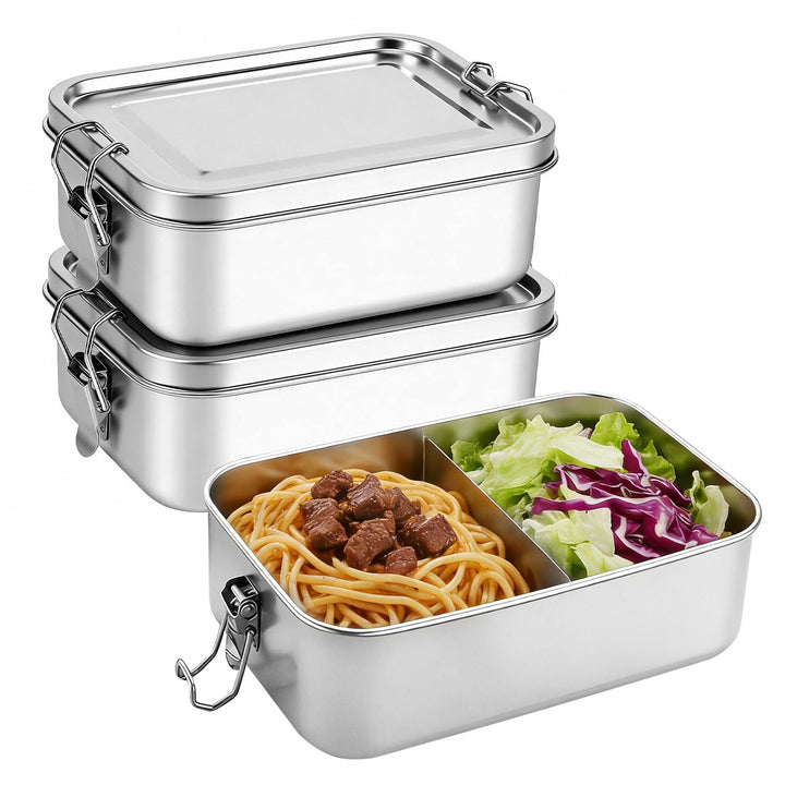 2 Stück Brotdose Edelstahl mit Fächern, 850ml Edelstahl Bento Box Lunchbox für Kinder & Erwachsene,