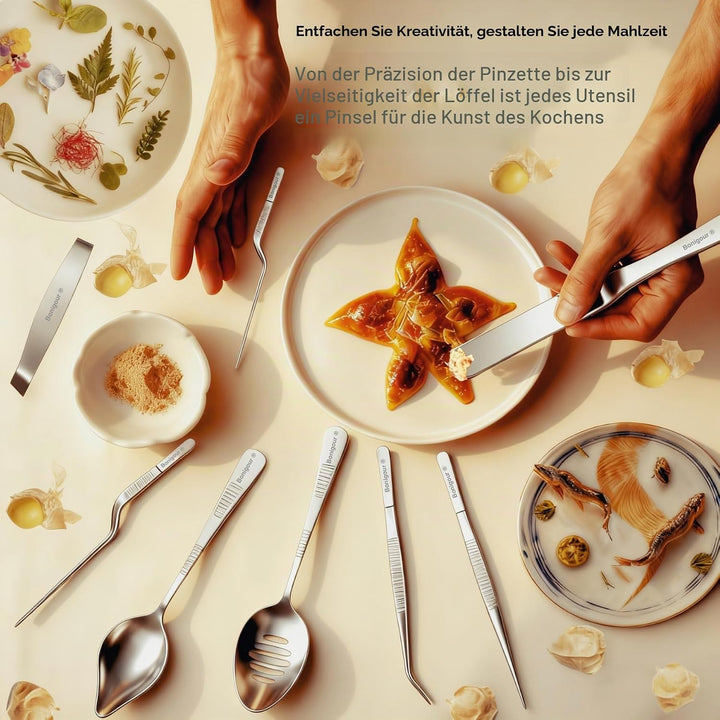 Chef Plattierwerkzeuge, professionelles kulinarisches Beschichtungswerkzeug-Set, Edelstahl-Fischpinz