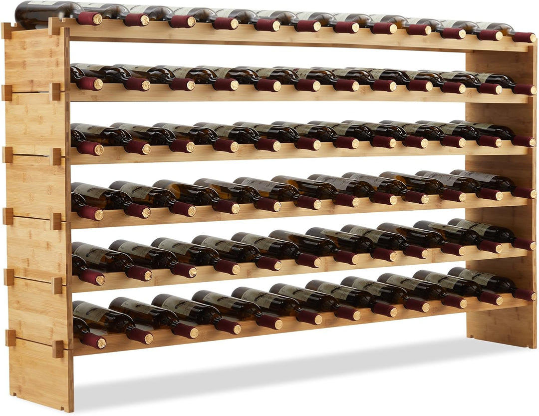 GarveeHome Weinregal Wein Regal Bambus Stapelbar Flaschenregal Flaschenständer AA-Qualität Ohne Schr