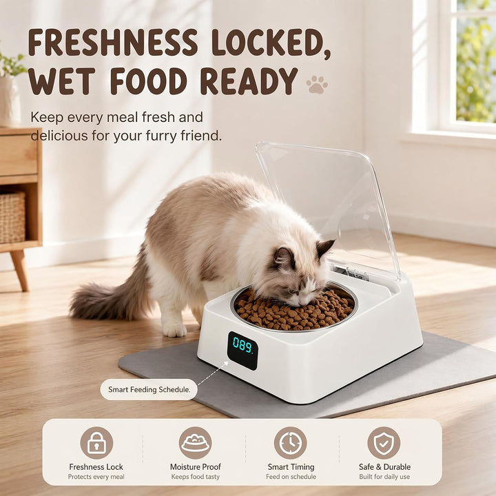 Nassfutterautomat für Katzen - Induktiv Aufklappbarem Deckel Futterautomat Katze Nassfutter,Automati