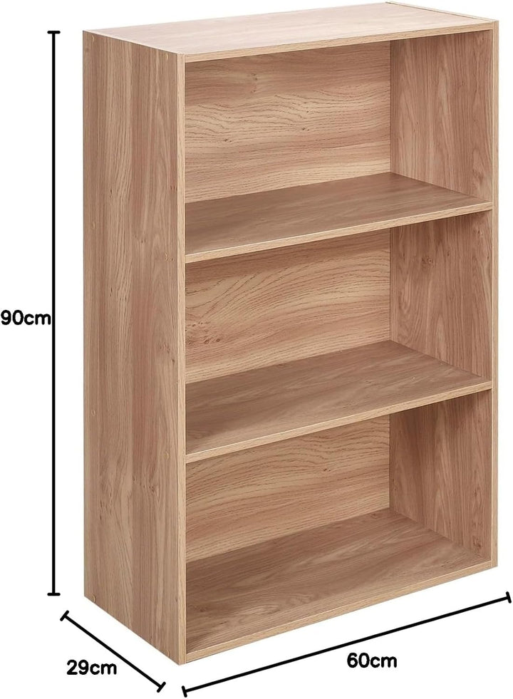 Urbnliving Breites Bücherregal aus Holz mit 3 Ebenen Modern eiche, Eiche