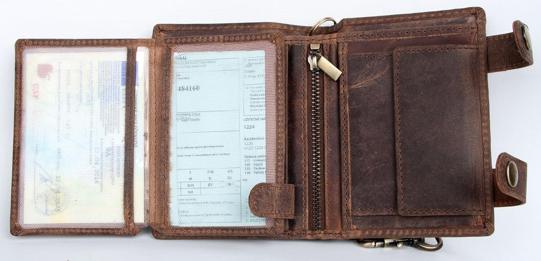 FLW Herren Brieftasche aus echtem Leder mit Kette und zwei Schnallen