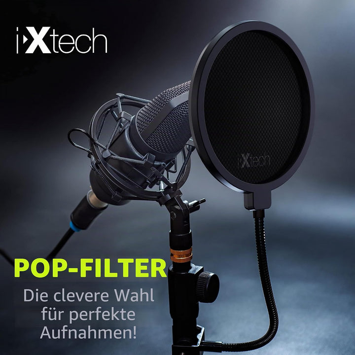 IXTECH Popfilter für Blue Yeti-Mikrofon, doppelschichtiger Schallschutz, Schildwächter, Windschutz m