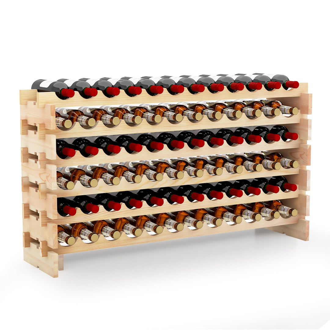 GIANTEX Weinregal Stapelbar Holz, Flaschenregal für 72 Flaschen, Weinschrank Weinständer mit 6 Ebene