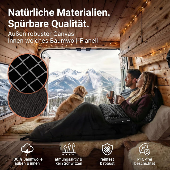 EXPLORER Arctic XXL Deckenschlafsack Winter -24°C Extrem – Camping Schlafsack aus 100% Baumwolle & F
