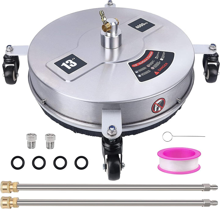 13" Pressure Washer Surface Cleaner with 4 Wheels, Stainless Steel Housing & 1/4" Quick Connector, P