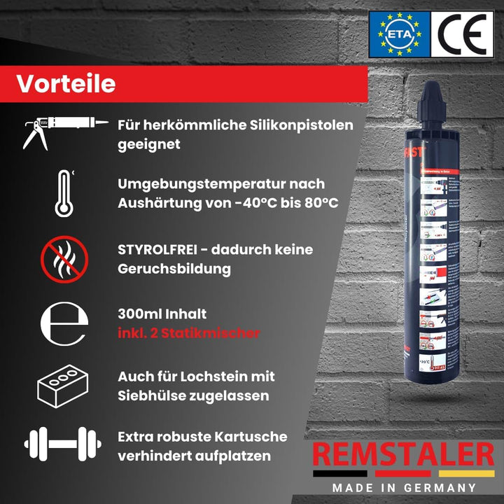 2x Remstaler VERBUNDMÖRTEL 300ml | -HÖCHSTE QUALITÄT- made in GERMANY | Injektionsmörtel | Montagemö