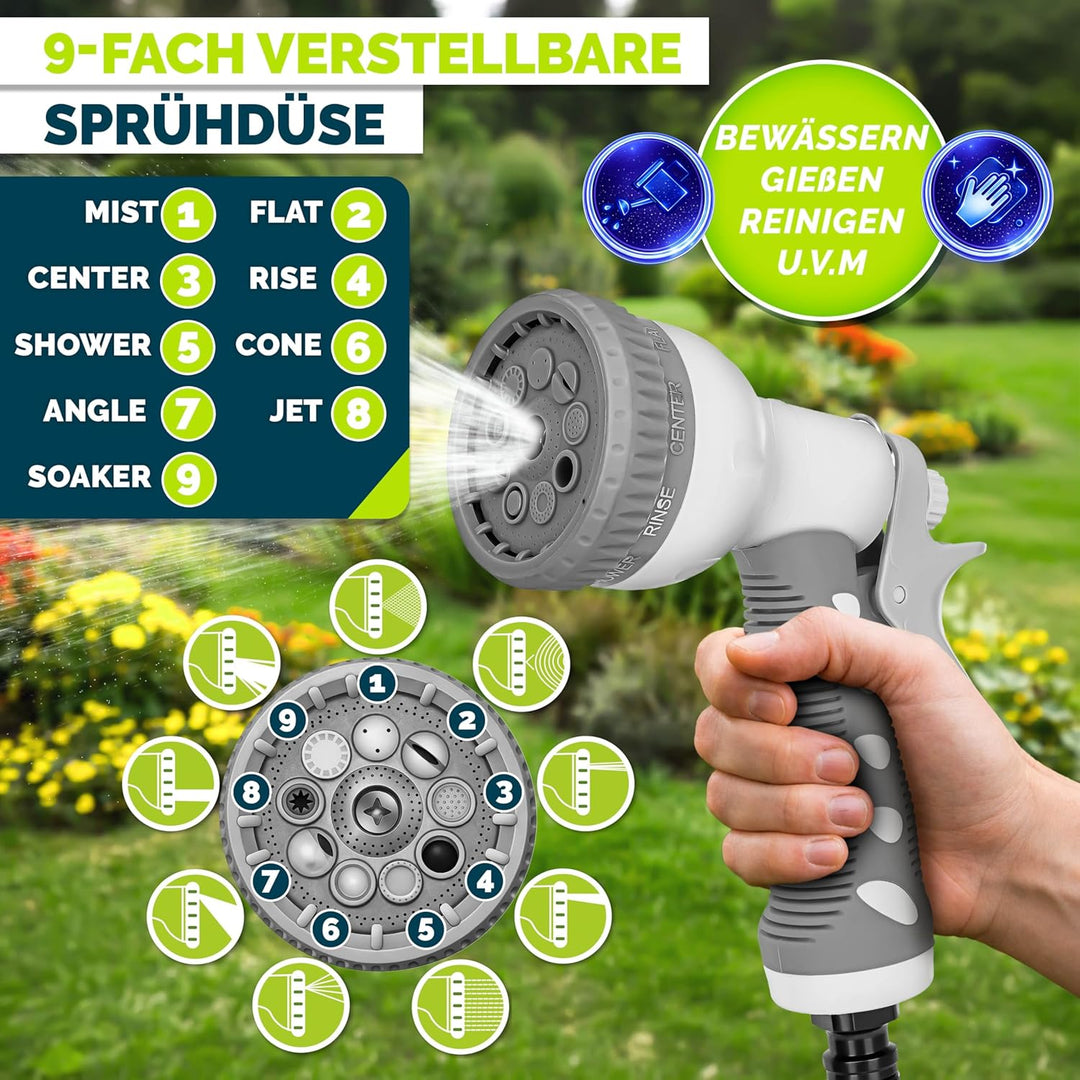 tillvex Schlauchtrommel Wasser 15+2m mit Wandhalterung + Tragegriff | Schlauchaufroller mit Handbrau