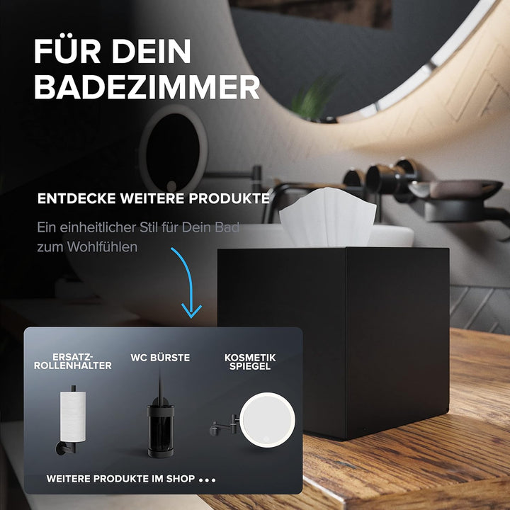 ovimar quadratische Kosmetiktücher Box Teksmona | Edelstahl | schwarz matt | Perfekter Taschentuch-,