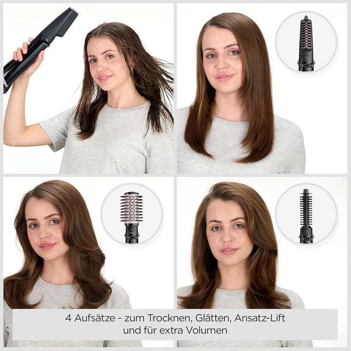 BaByliss rotierende Warmluftbürste mit 1000 Watt und 4 Aufsätzen zum Trocknen, Glätten, Formen und f