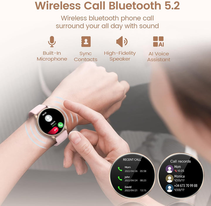 RUXINGX Smartwatch Damen mit Telefonfunktion 1.27" HD Voll Touch Screen, Armbanduhr mit SpO2 Pulsuhr