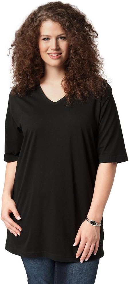 Ulla Popken Damen grosse Grössen Übergrössen Plus Size T-Shirt, Basic, Relaxed Fit, V-Ausschnitt, Ha