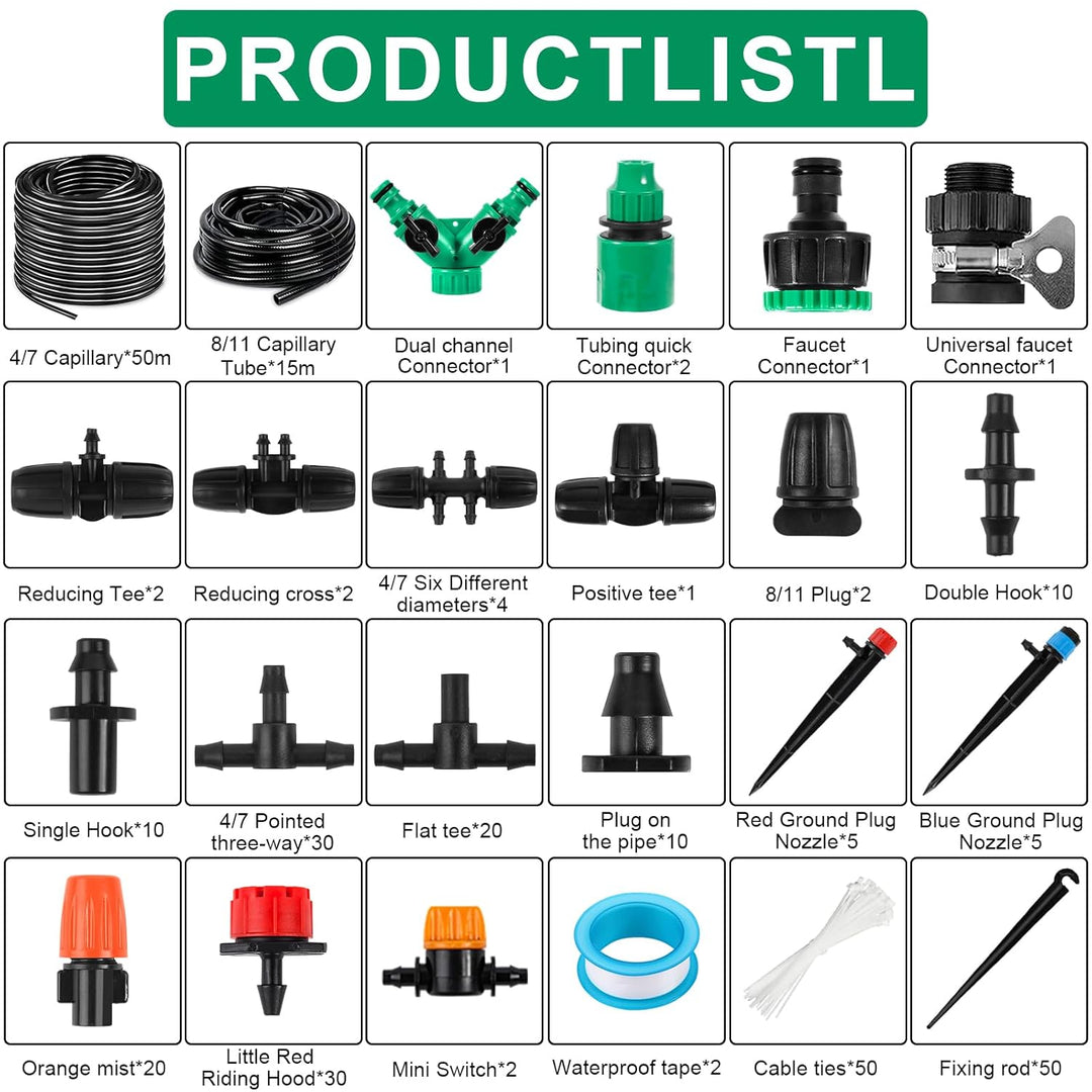 Garten BewässerungsSystem, 263Pcs Garten Bewässerung Kit, 50M+15M Bewässerungsrohre,Automatik Tröpfc
