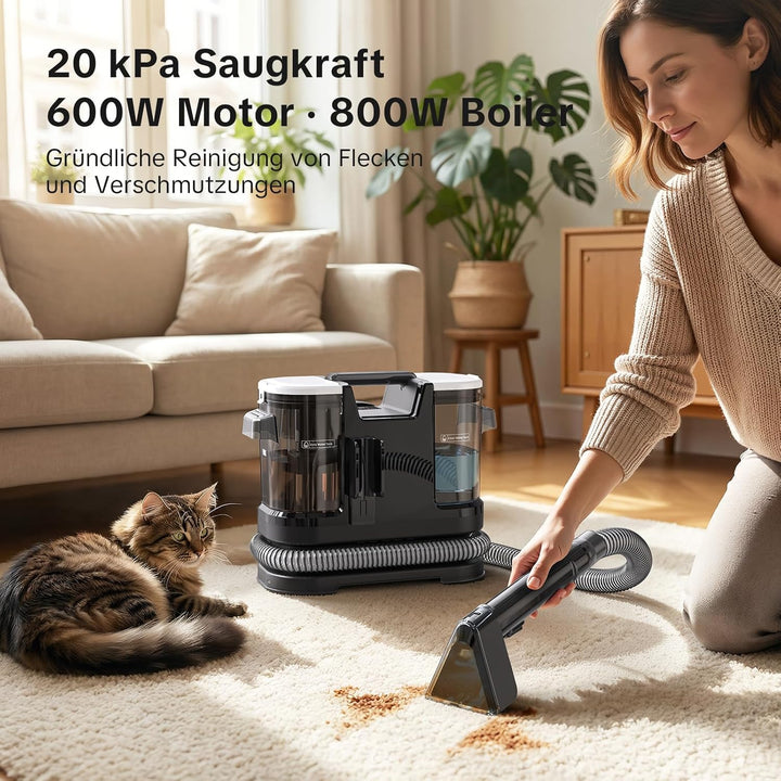 Lubluelu Nasssauger Polsterreiniger Gerät 20 kPa, 1400 W, Teppichreiniger Waschsauger mit 10 Sek. Sc