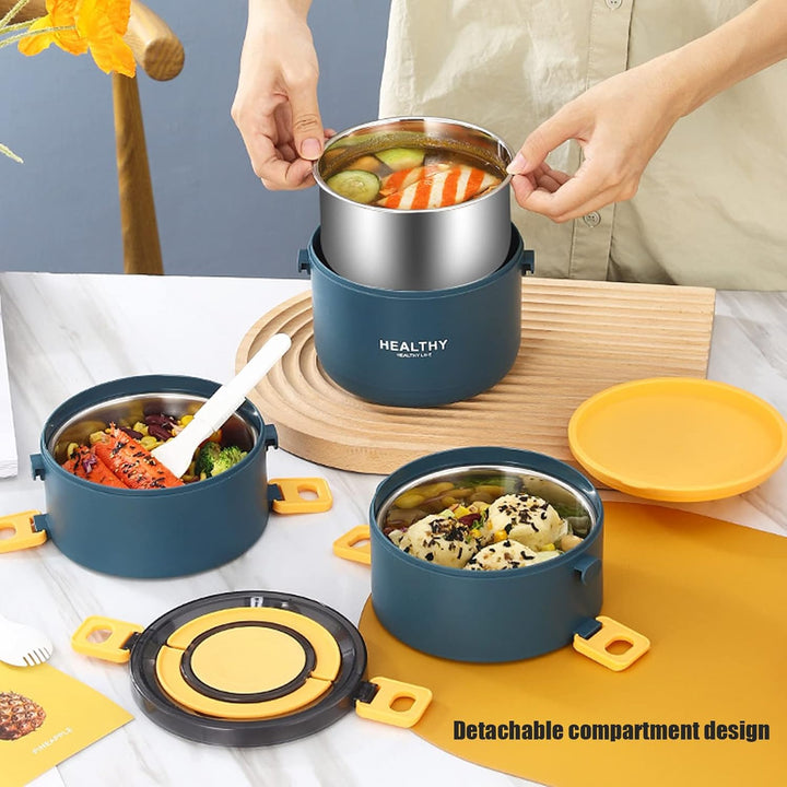 Qcwwy 3-lagige Lunchbox, Auslaufsichere, Vakuumisolierte Thermosbehälter für Heisses Mittagessen, Le