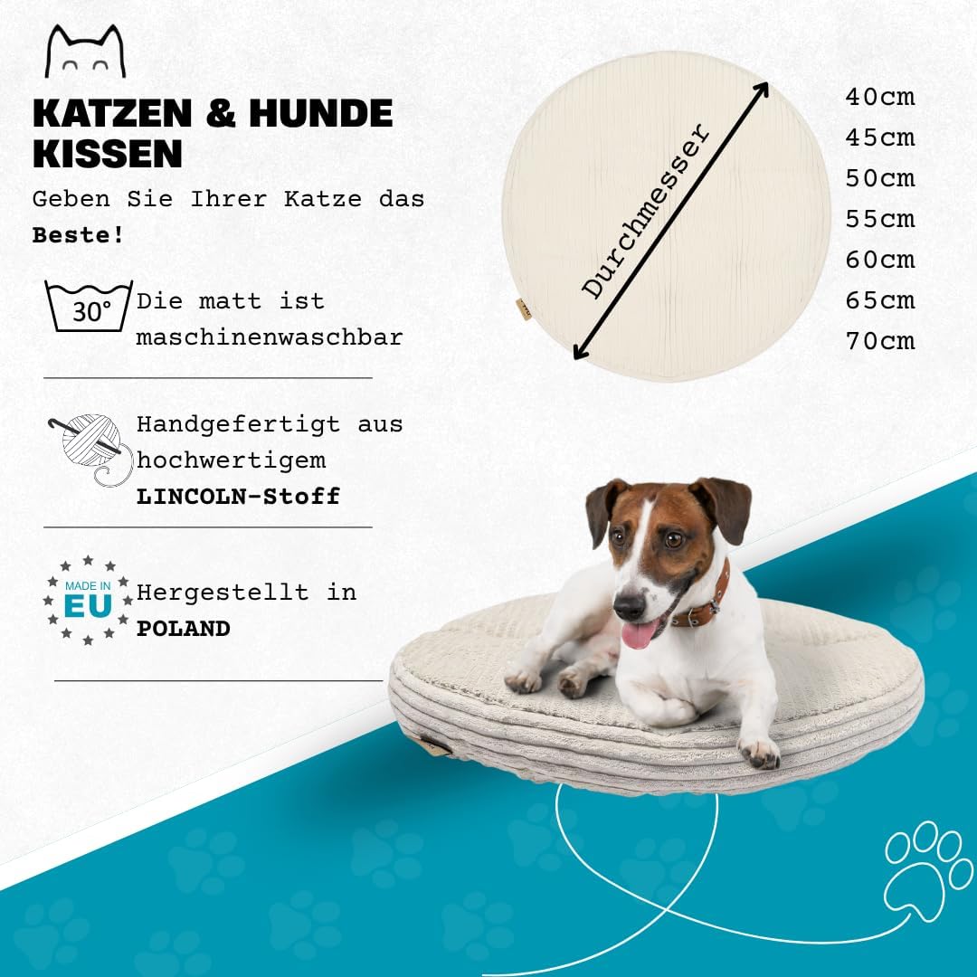 PRASKA Hundematte Katzenkissen für Grosse und Kleine Hunde oder Katzen Rund Ø 40 cm Premium Handcraf
