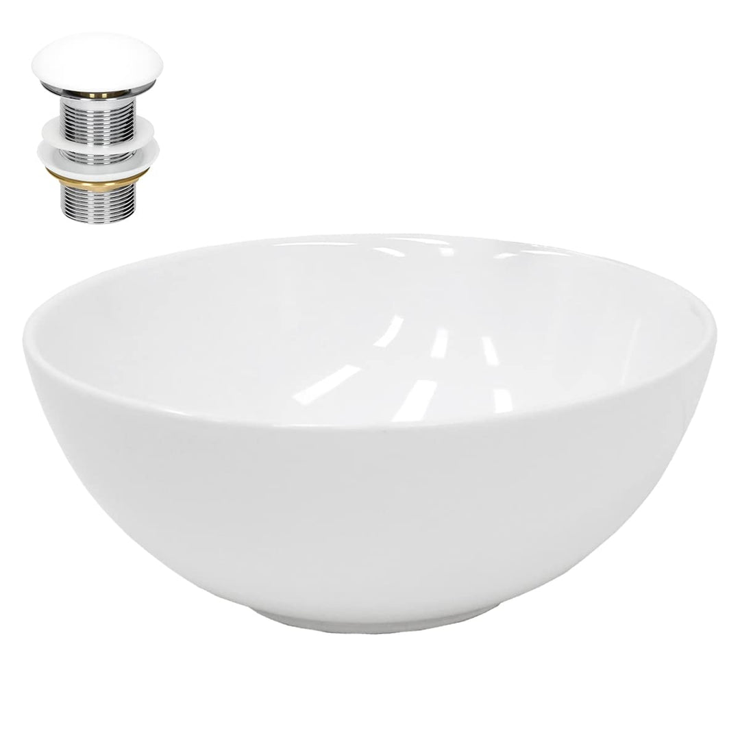 ECD Germany Waschbecken Waschtisch Ø 320x135 mm aus Keramik Weiss inkl. Ablaufgarnitur für Waschbeck