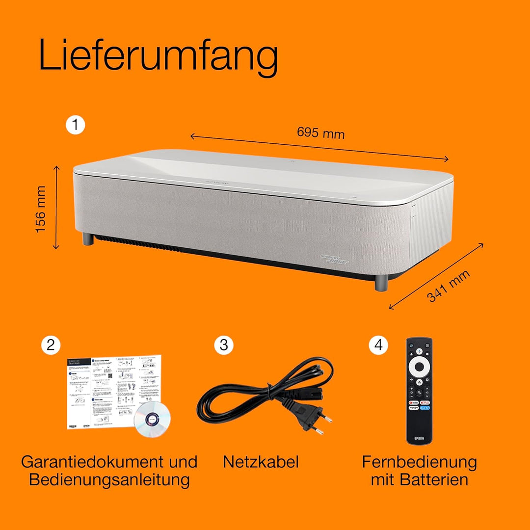 Epson Lifestudio Grand Plus EH‑LS970W | Ultrakurzdistanz Laser Projektor TV | 4K Heimkino | 4.000 Lu