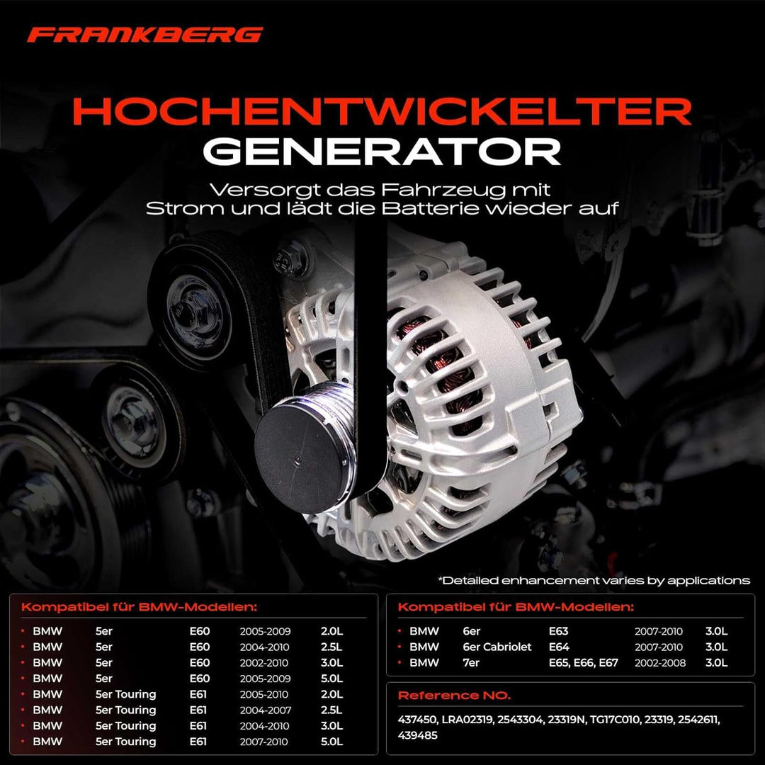 Frankberg Lichtmaschine Generator Kompatibel mit 5er E60 2002-2010 5er Touring E61 2004-2010 6er E63