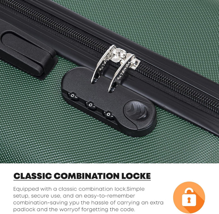 Koffer Suitcase L Dunkelgrün, Trolley Reisekoffer, Rollkoffer Handgepäck mit 4 Rollen 360°, Hartscha