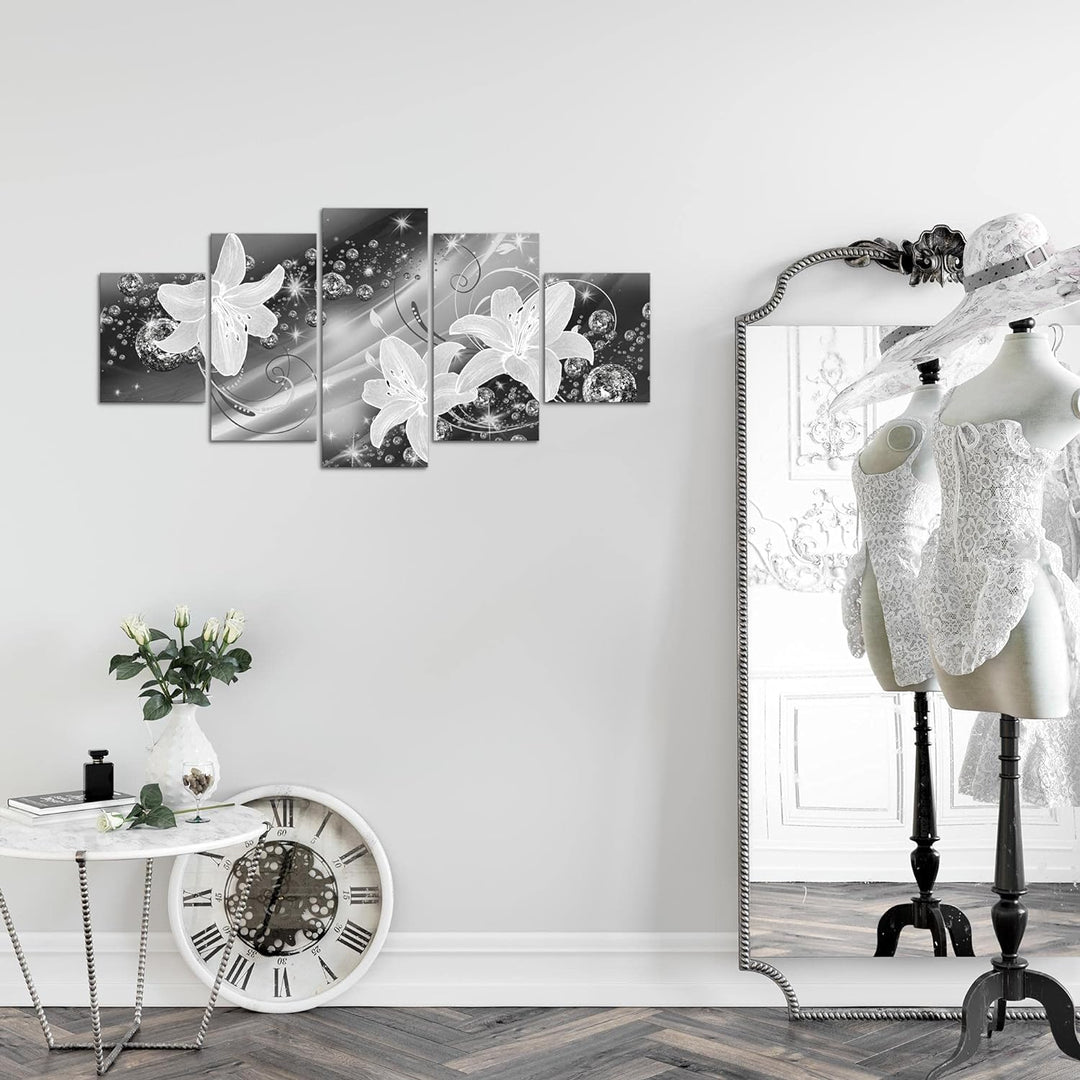 Runa Art Wandbilder Blumen Lilien 5 Teilig Bild auf Vlies Leinwand Deko Wohnzimmer Abstrakt Schwarz