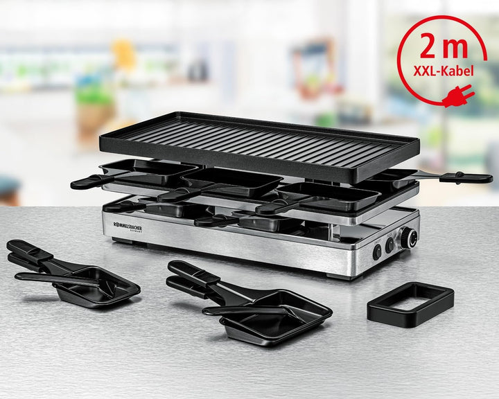 ROMMELSBACHER Pizza Raclette RCP 1800, Wendeplatte (Grillmuster/Crêpes), Pizzafunktion, keramische A