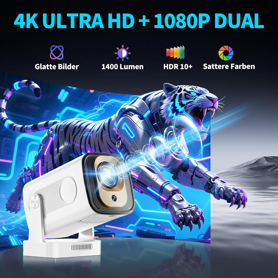 Mini Beamer 4K 1080P [2026 Neuer & Automatische Focus] Projektor Tragbarer mit WiFi 6 und Bluetooth