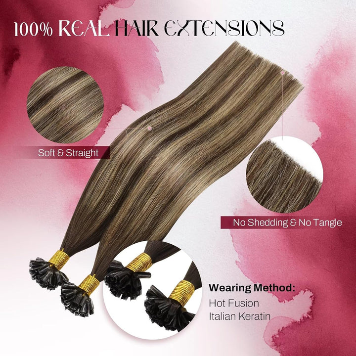 Vivien Bonding Extensions Echthaar Balayage Braun 50 cm Natürlich U Tip Extensions Echthaar Ombre Br