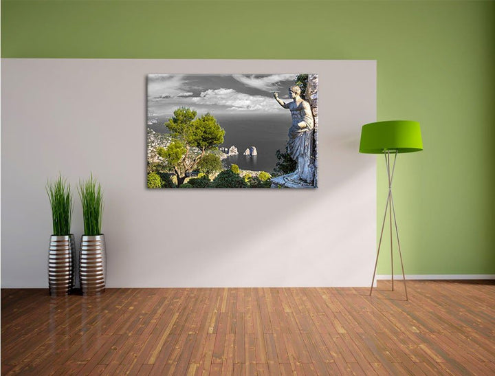 Pixxprint Insel Capri in Italien B&W Detail, Format: 100x70 auf Leinwand, 100x70