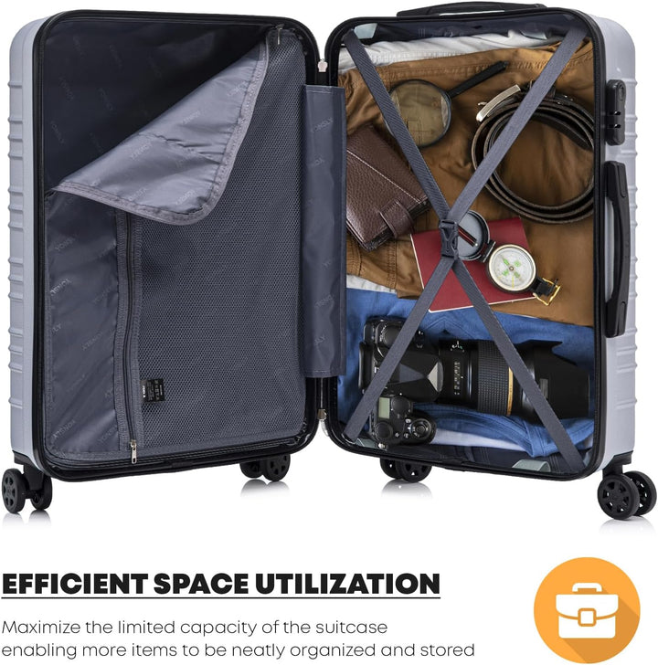 Koffer Suitcase XL Silber, Trolley Reisekoffer, Rollkoffer Handgepäck mit 4 Rollen 360°, Hartschalen