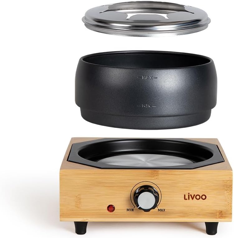 Livoo DOC287 Elektrisches Fondue-Set, Stahl/Bambus