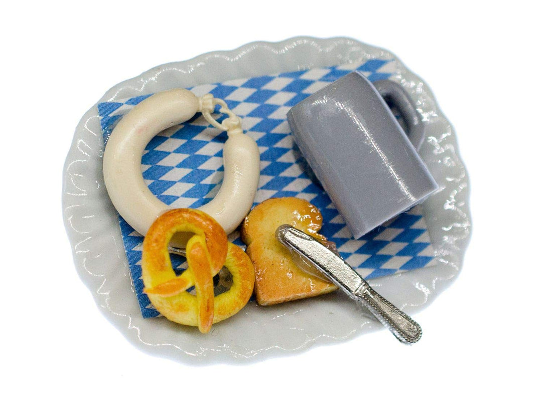 Miniblings Oktoberfest Teller Brosche Essen Wiesn Bier Brezel Wurst Toast Messer - Handmade Modeschm